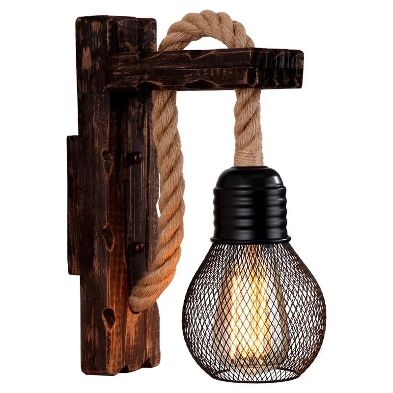 Industrial Vintage Wall Sconce – Rustic Wood & Metal Black Wall Lamp