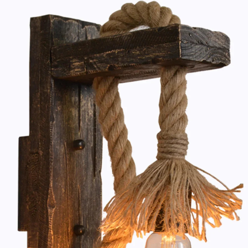 Industrial Vintage Wall Sconce – Rustic Wood & Metal Black Wall Lamp