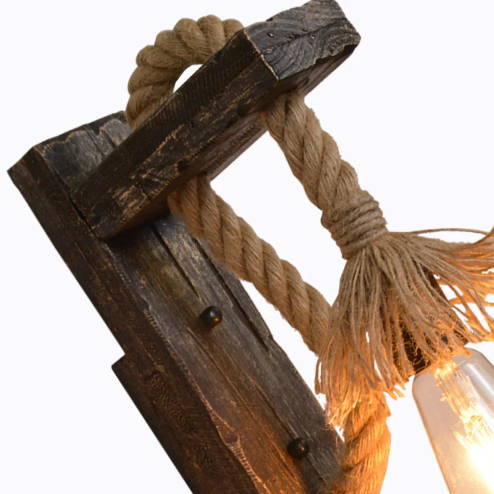 Industrial Vintage Wall Sconce – Rustic Wood & Metal Black Wall Lamp