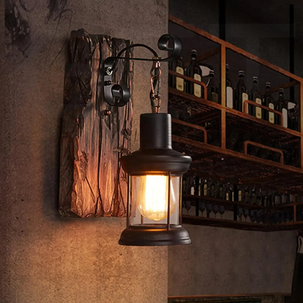 Premium Rustic Industrial Wall Sconce – Vintage Wood & Iron Lamp