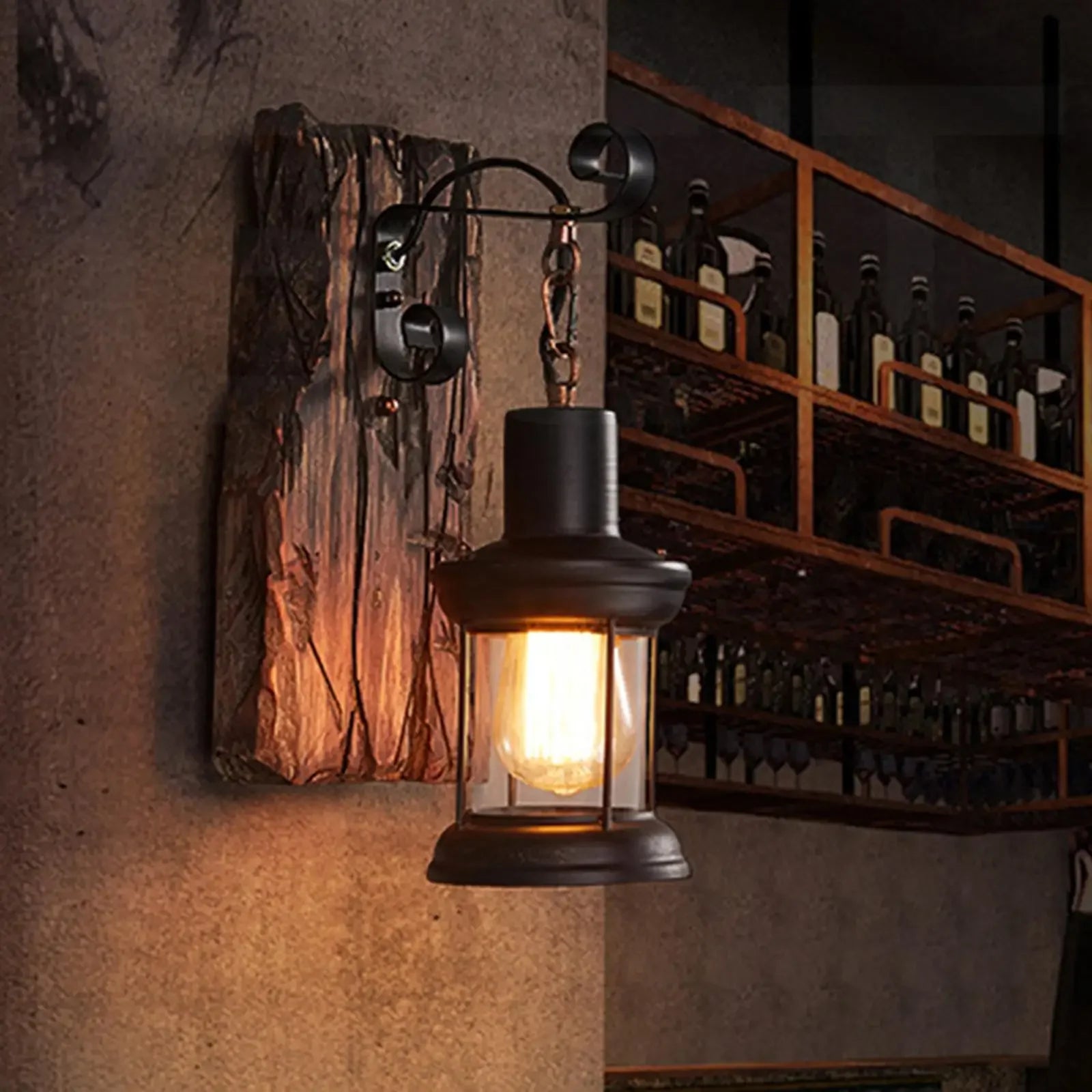 Premium Rustic Industrial Wall Sconce – Vintage Wood & Iron Lamp