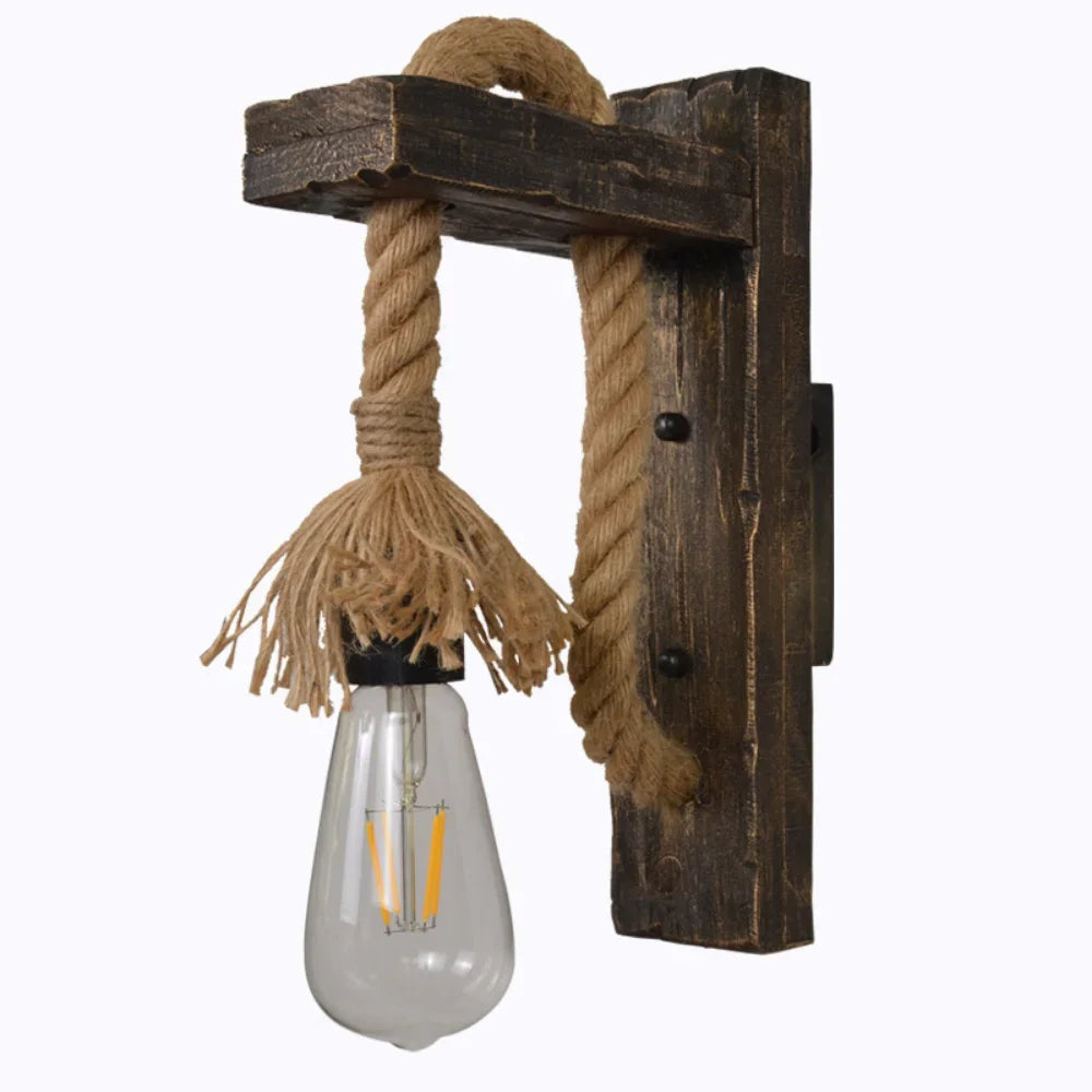 Industrial Vintage Wall Sconce – Rustic Wood & Metal Black Wall Lamp
