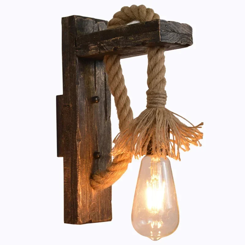 Industrial Vintage Wall Sconce – Rustic Wood & Metal Black Wall Lamp